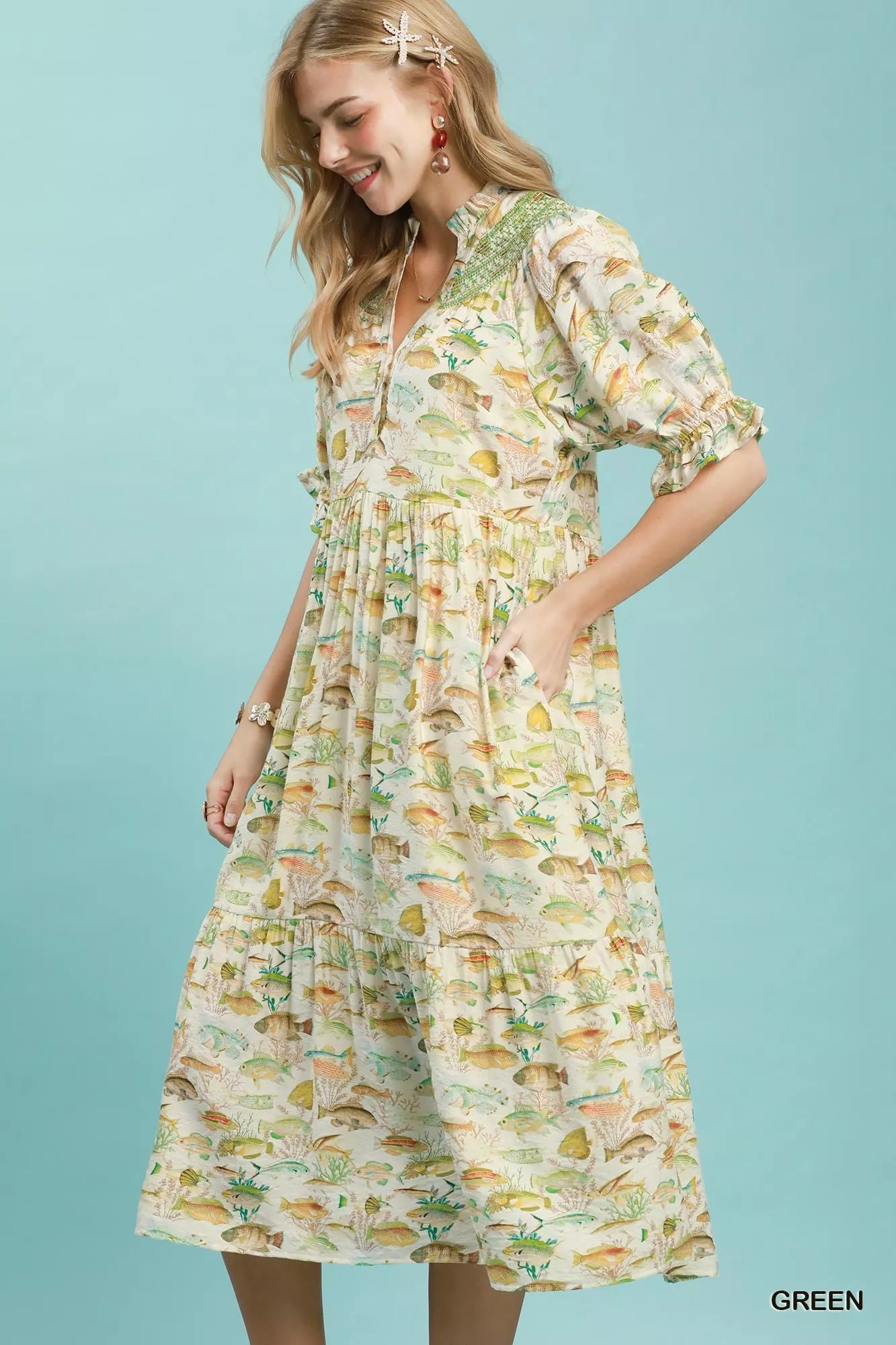 umgee print tiered Umgee Print Tiered Midi Dress view 2 (dress) - shop at us.meeeshop