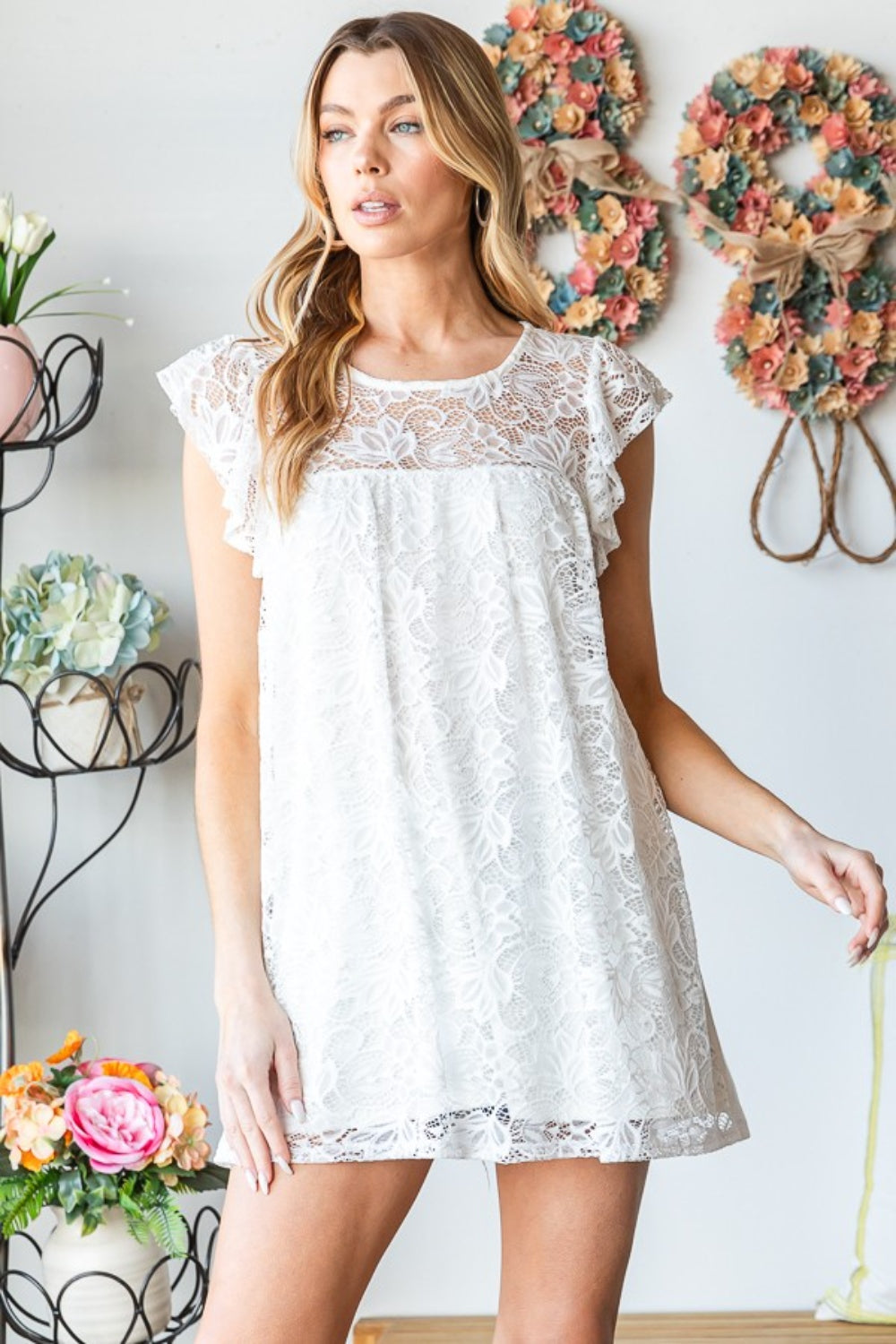 Heimish Full Size Round Neck Cap Sleeve Lace Top | us.meeeshop