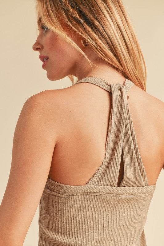 Aemi + Co Scoop Neck Ribbed Tank in Oatmeal - us.meeeshop