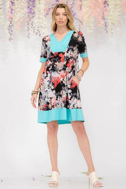 Celeste | Floral Surplice Short Sleeve Dress with Pockets Plus Size