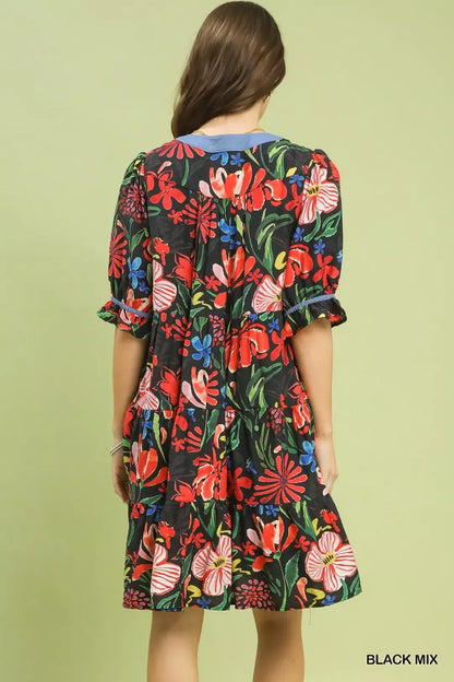 umgee floral tiered Umgee Floral Tiered Puff Sleeve Dress view 3 (dress) - shop at us.meeeshop