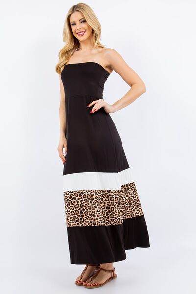 Celeste Leopard Color Block Tube Maxi Dress Plus Size - us.meeeshop