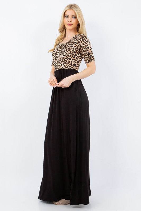 Celeste | Leopard Round Neck Maxi Dress with Pockets Plus Size - us.meeeshop