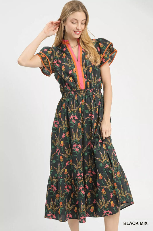 umgee mix floral Umgee Mix Floral Midi Dress BLACK MIX (dress) - shop at us.meeeshop