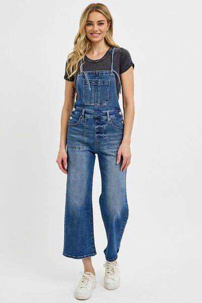 RISEN Knotted Strap Denim Overalls with Pockets Plus Size - us.meeeshop