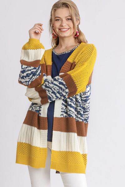 Umgee Color Block Open Front Longline Cardigan Plus Size - us.meeeshop