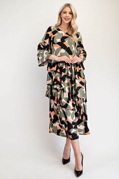 Celeste Printed Asymmetrical Ruffle Midi Dress Plus Size - us.meeeshop