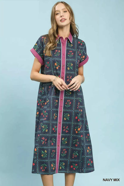 umgee mix floral Umgee Mix Floral Button-front Midi Dress view 2 (dress) - shop at us.meeeshop