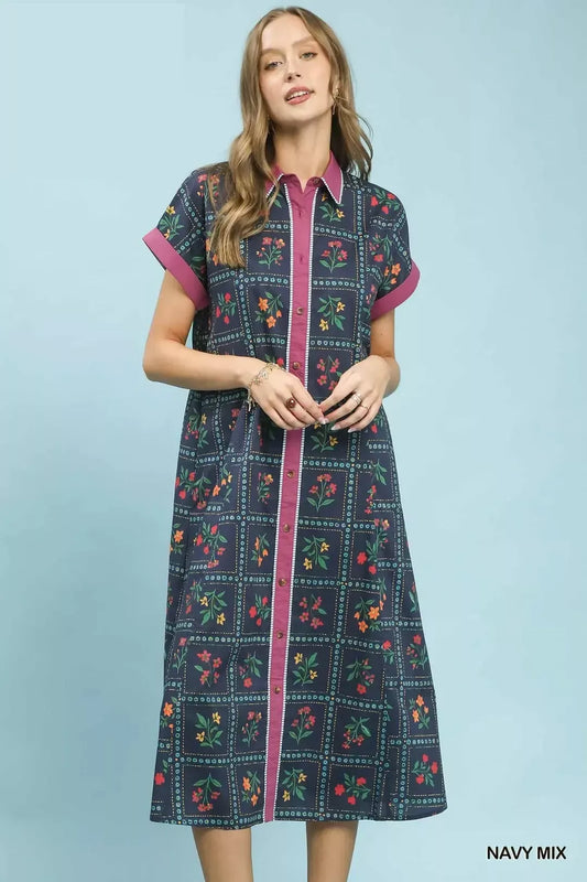 Umgee Mix Floral Button-Front Midi Dress (women's dresses) view 2 - shop at us.meeeshop