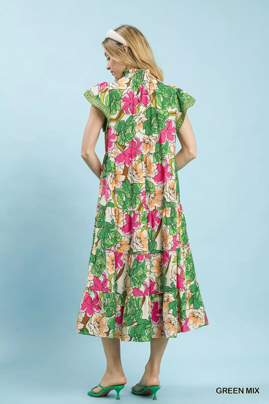 umgee mix bold Umgee Mix Bold Floral Tiered Midi Dress view 2 (dress) - shop at us.meeeshop
