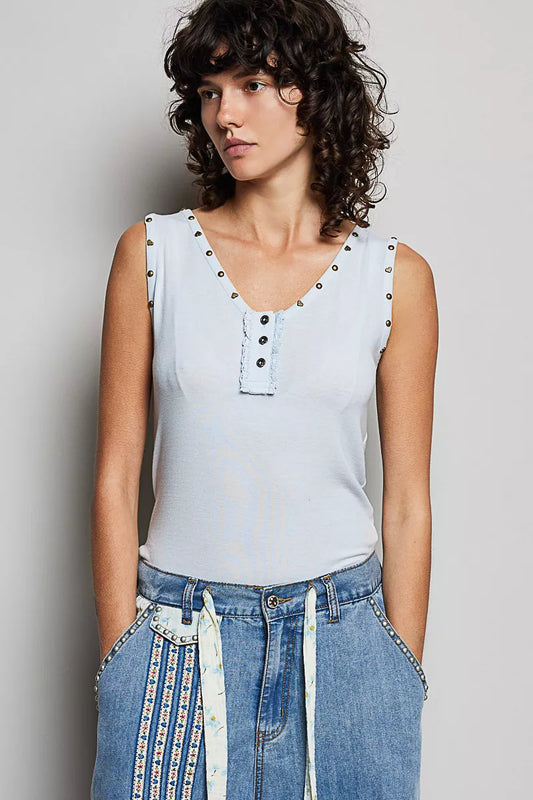 pol studded trim Pol Studded Trim Button-front Ruffle Detail Tank view 2 (top) - shop at us.meeeshop