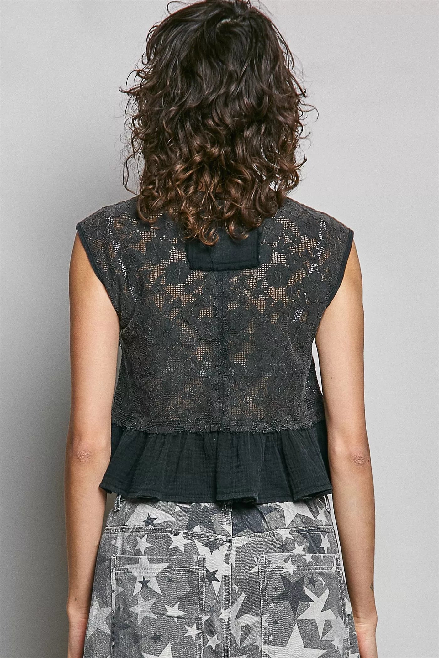 pol round neck Pol Round Neck Lace Sleeveless Top with Double Gauze Ruffle view 4 (top) - shop at us.meeeshop