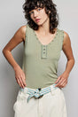 POL Studded Trim Button-Front Ruffle Detail Tank
