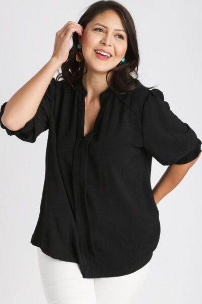 Umgee | Split Neck Boxy Cut Top with Piping Details Plus Size - us.meeeshop