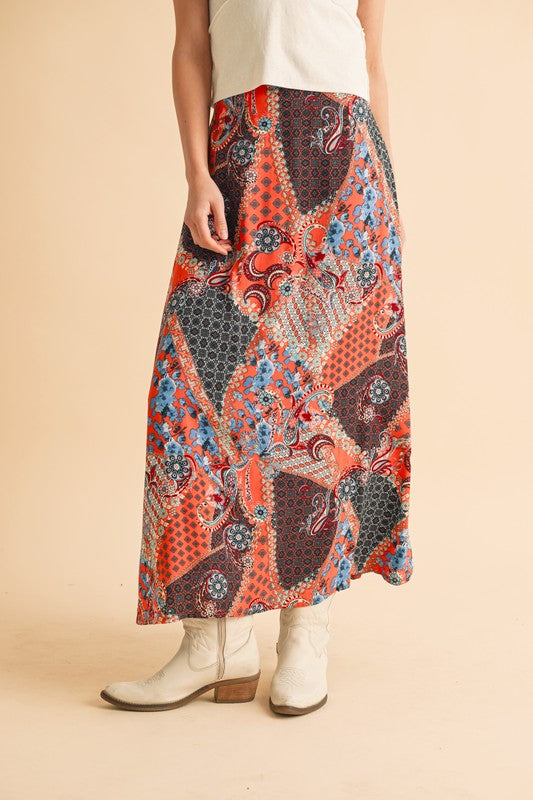 Aemi + Co Printed Maxi Skirt in Orange/Black - us.meeeshop