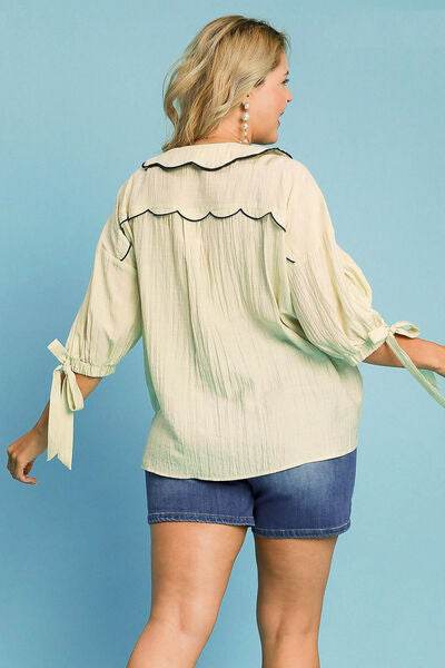 Umgee Embroidered Detail Button Down Shirt Plus Size - us.meeeshop