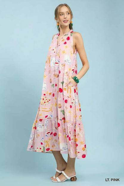 umgee abstract print Umgee Abstract Print Tiered Halter Midi Dress view 3 (dress) - shop at us.meeeshop