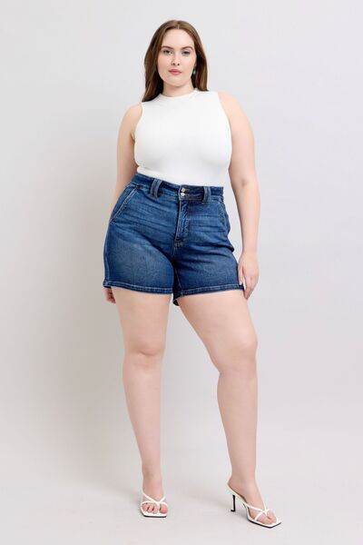 Judy Blue Double Button Waistband Denim Shorts Plus Size - us.meeeshop