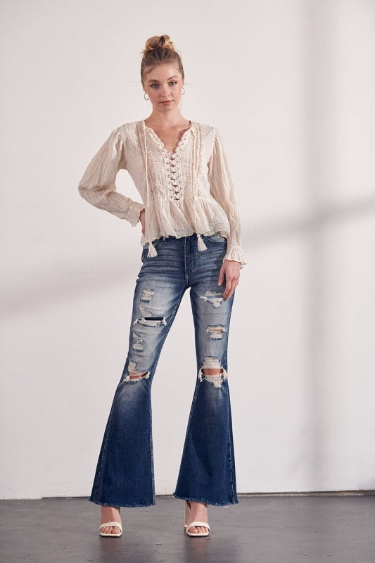 olivia high rise Olivia High Rise Super Flare Jeans view 2 (bottom) - shop at us.meeeshop