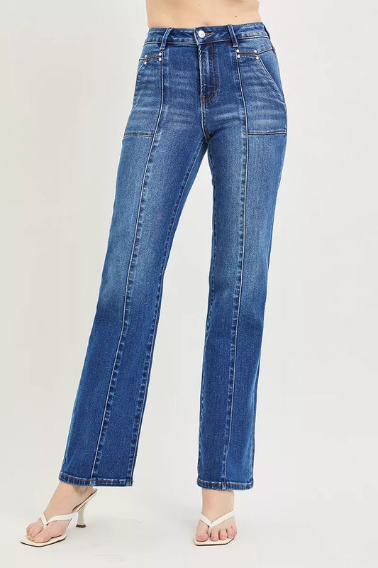 risen high rise RISEN High Rise Straight Patch Pocket Seamed Jeans Dark (bottom) - shop at us.meeeshop