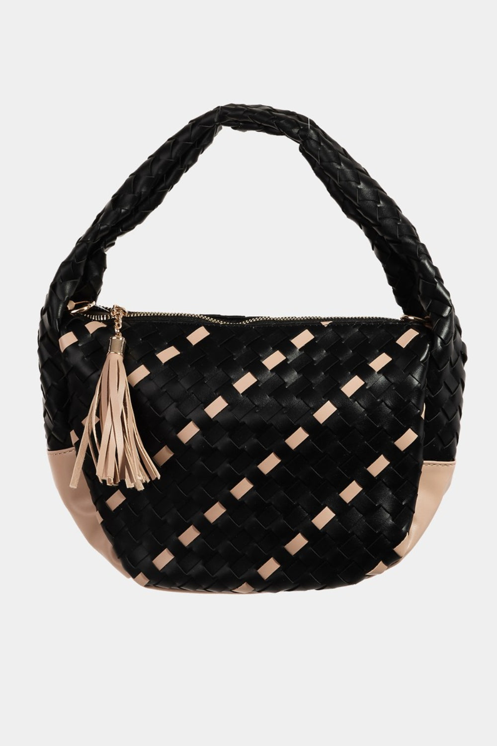 Fame Tassel Detail Weave Semi Circle Bag | us.meeeshop