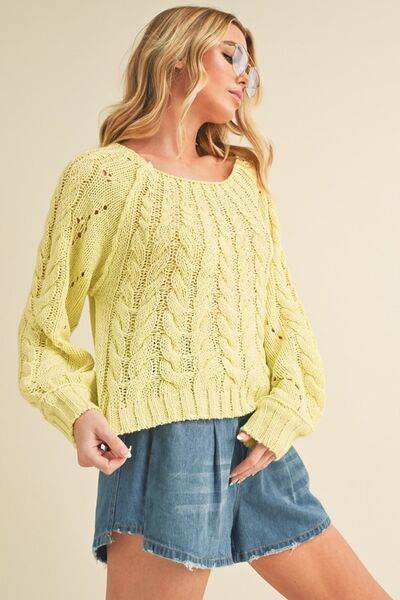 Aemi + Co Cable-Knit Openwork Round Neck Sweater - us.meeeshop