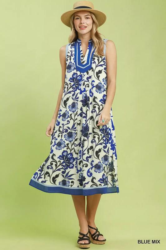 umgee floral scroll Umgee Floral Scroll Sleeveless Midi Dress view 2 (dress) - shop at us.meeeshop