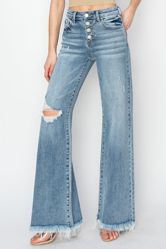 RISEN Mid Rise Button Fly Wide Leg Jeans | us.meeeshop