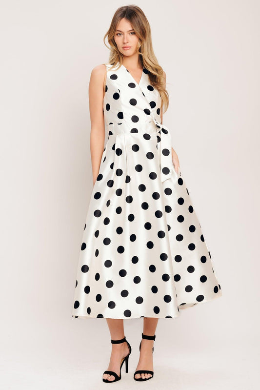 Café Noir Polka Woven Midi Dress in IVORY - Pol Dress