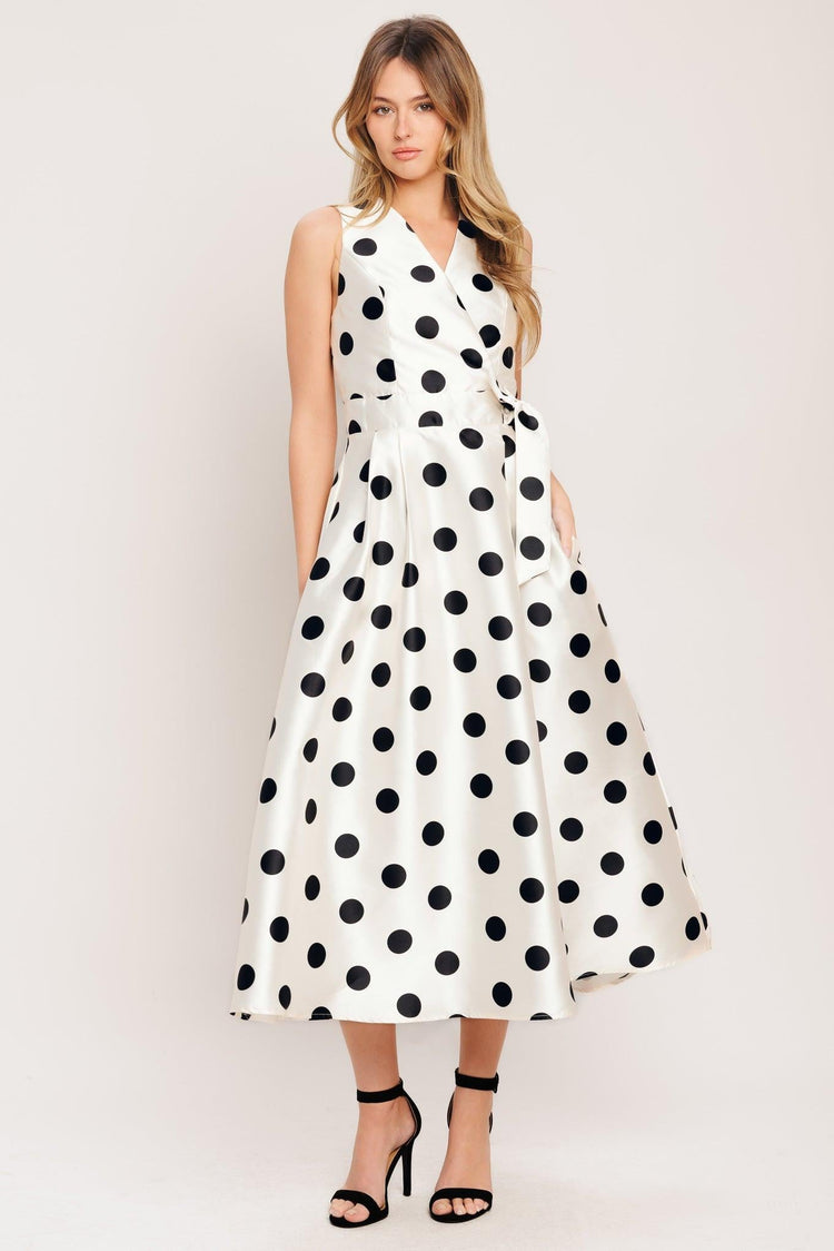 Café Noir Polka Woven Midi Dress IVORY (dress) - pol dress, pol midi dress, pol caf noir dress - shop at us.meeeshop
