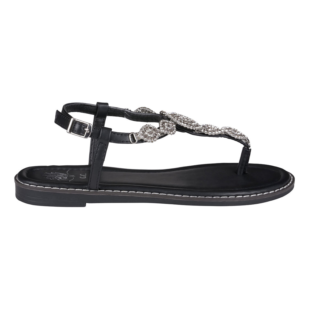Cali Black Jeweled T-strap Slingback Flat Sandals Black view 4 (bag) - skechers cali black sandals, ama - shop at us.meeeshop