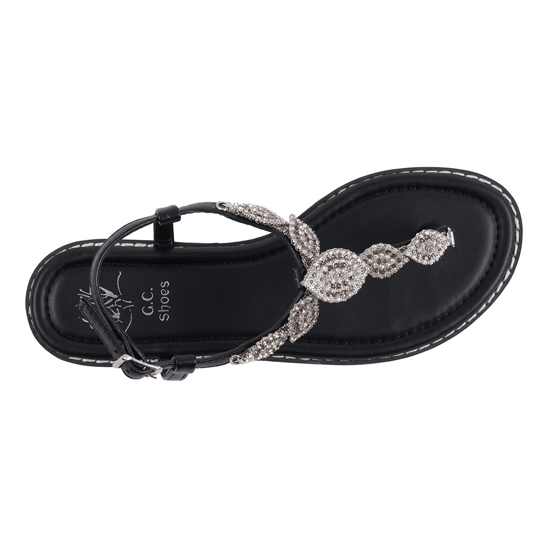 Cali Black Jeweled T-strap Slingback Flat Sandals Black view 5 (bag) - skechers cali black sandals, ama - shop at us.meeeshop