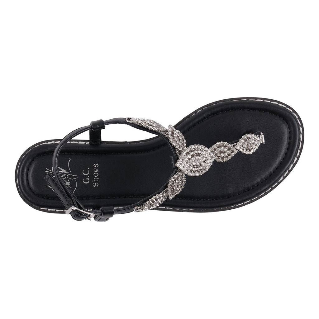 Cali Black Jeweled T-strap Slingback Flat Sandals Black view 5 (bag) - skechers cali black sandals, ama - shop at us.meeeshop
