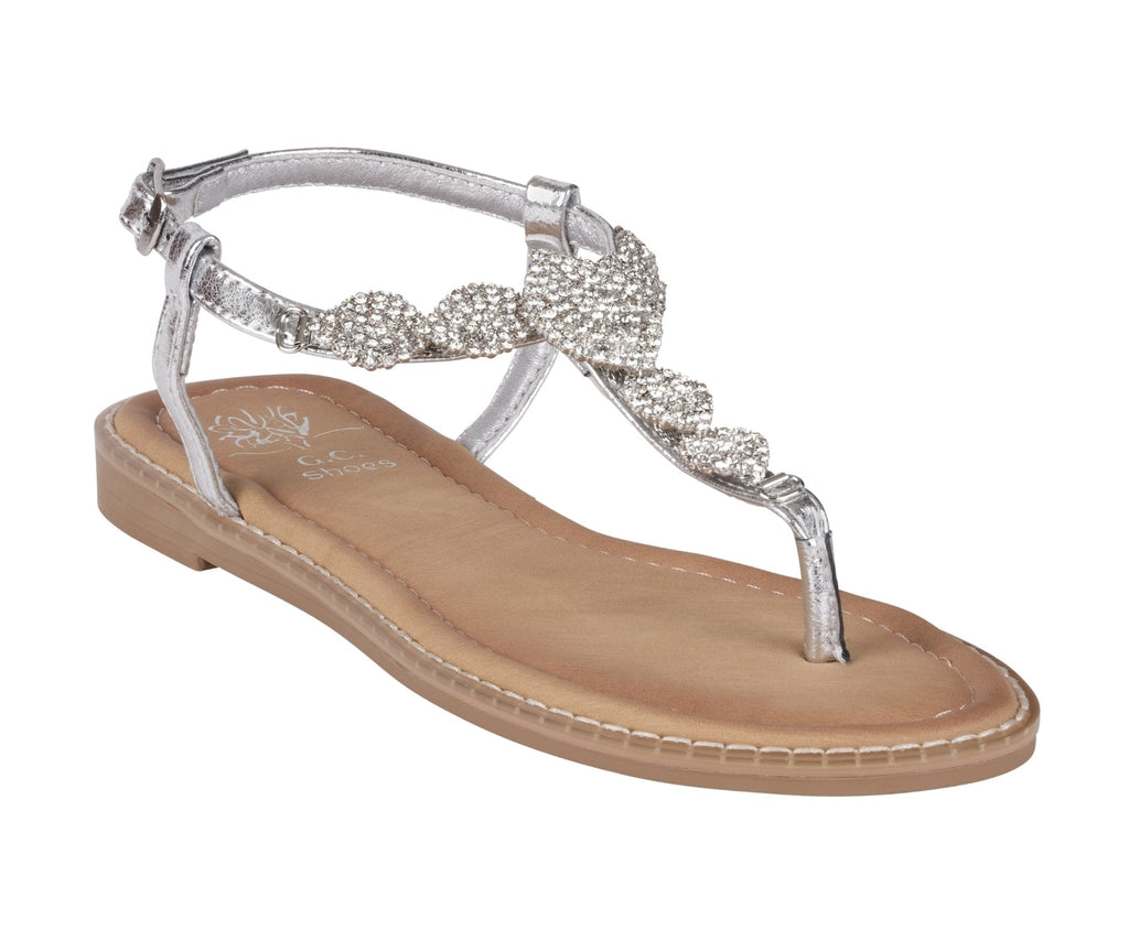 Cali Silver Jeweled T-strap Slingback Flat Sandals Silver (bag) - flat sandals, slingback flat sandals - shop at us.meeeshop