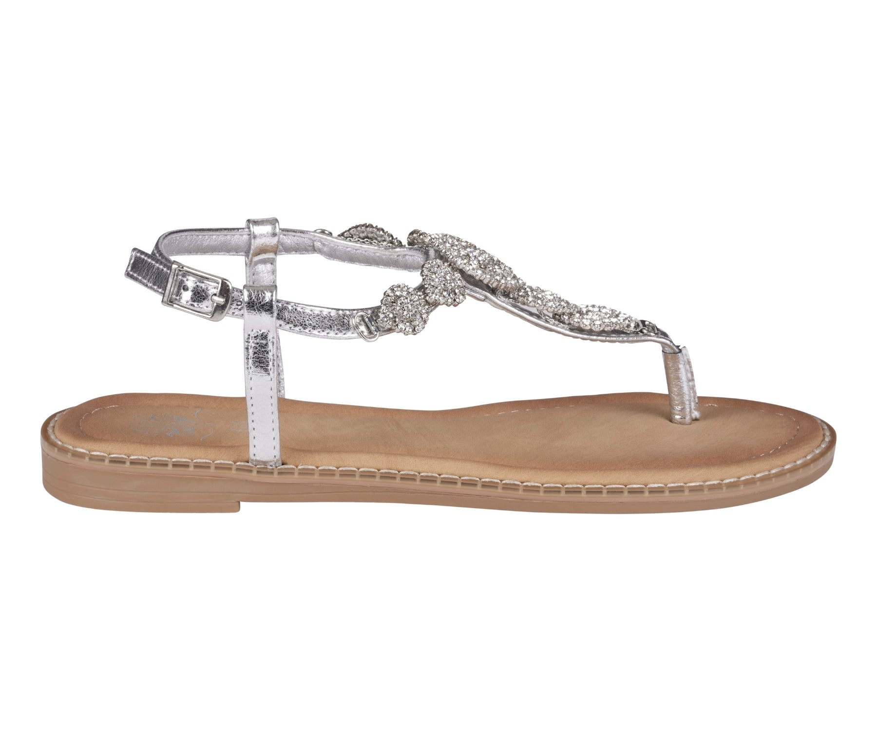 Cali Silver Jeweled T-strap Slingback Flat Sandals Silver view 2 (bag) - flat sandals, slingback flat s - shop at us.meeeshop