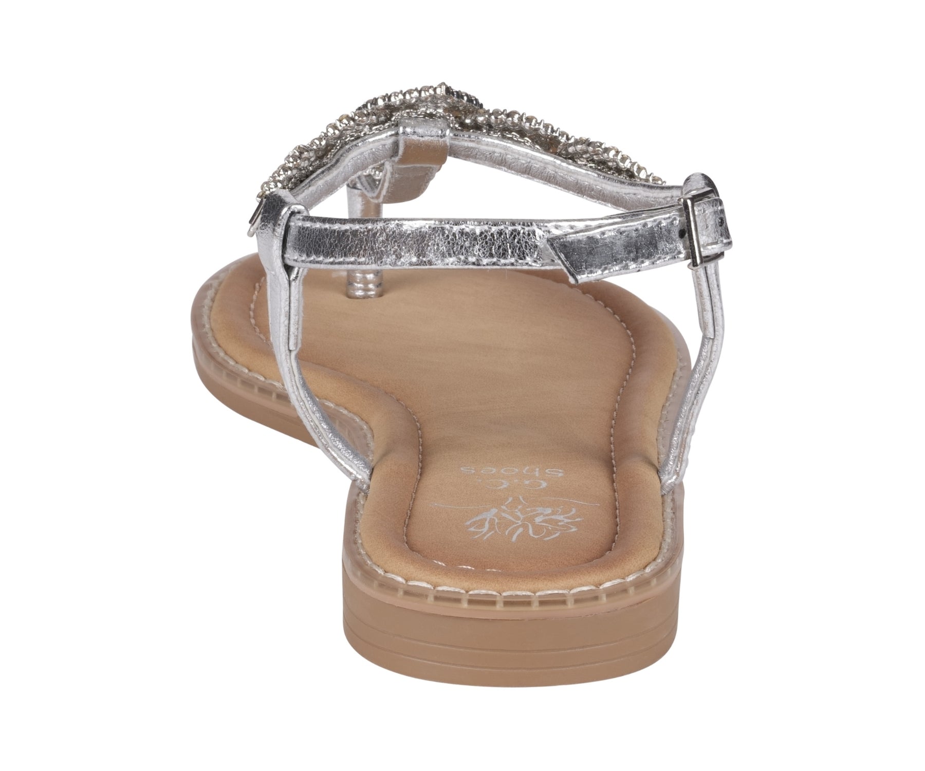 Cali Silver Jeweled T-strap Slingback Flat Sandals Silver view 4 (bag) - flat sandals, slingback flat s - shop at us.meeeshop
