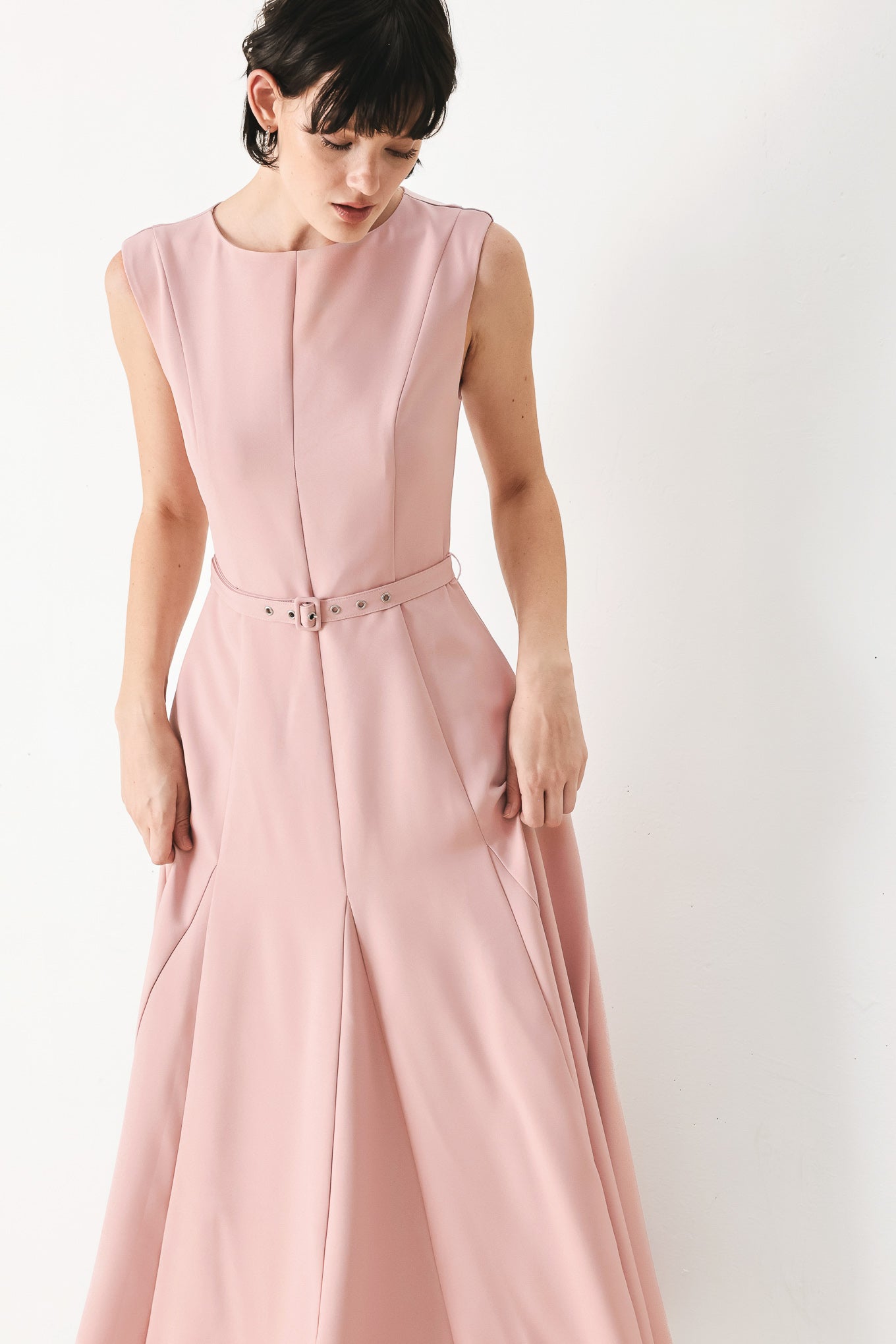 Calm Afterglow Blush Woven Midi Dress view 4