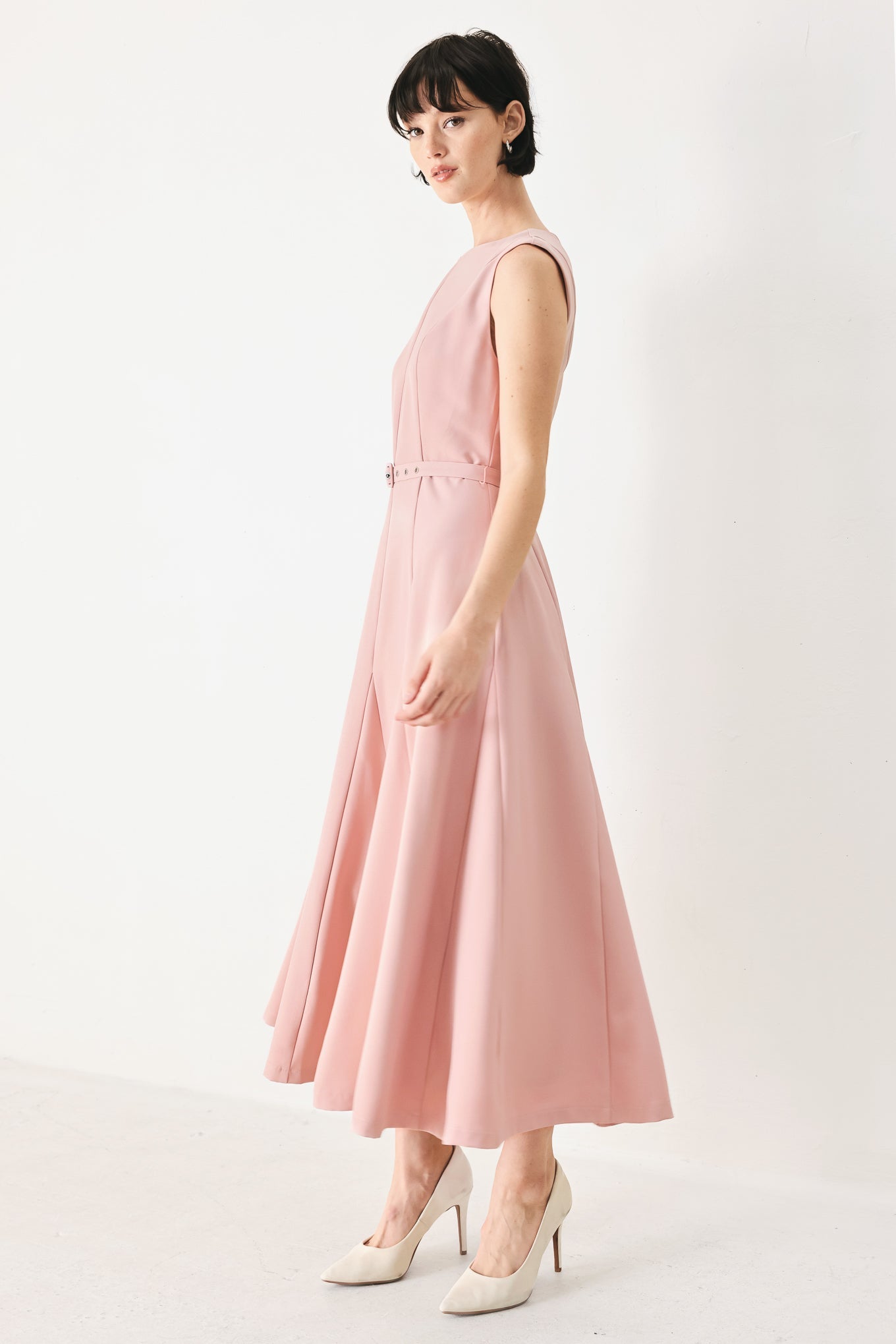 Calm Afterglow Blush Woven Midi Dress view 5