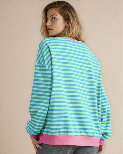 Cameron Oversized Pullover - Blue in Sky Blue Stripe view 4 - Relaxed Fit - Blue Pullover (top)