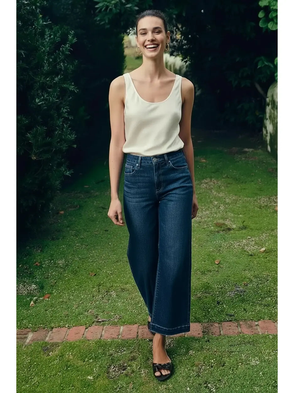 Camille High Rise Cropped Palazzo Jeans in 1 (24) - High-Waisted (top)