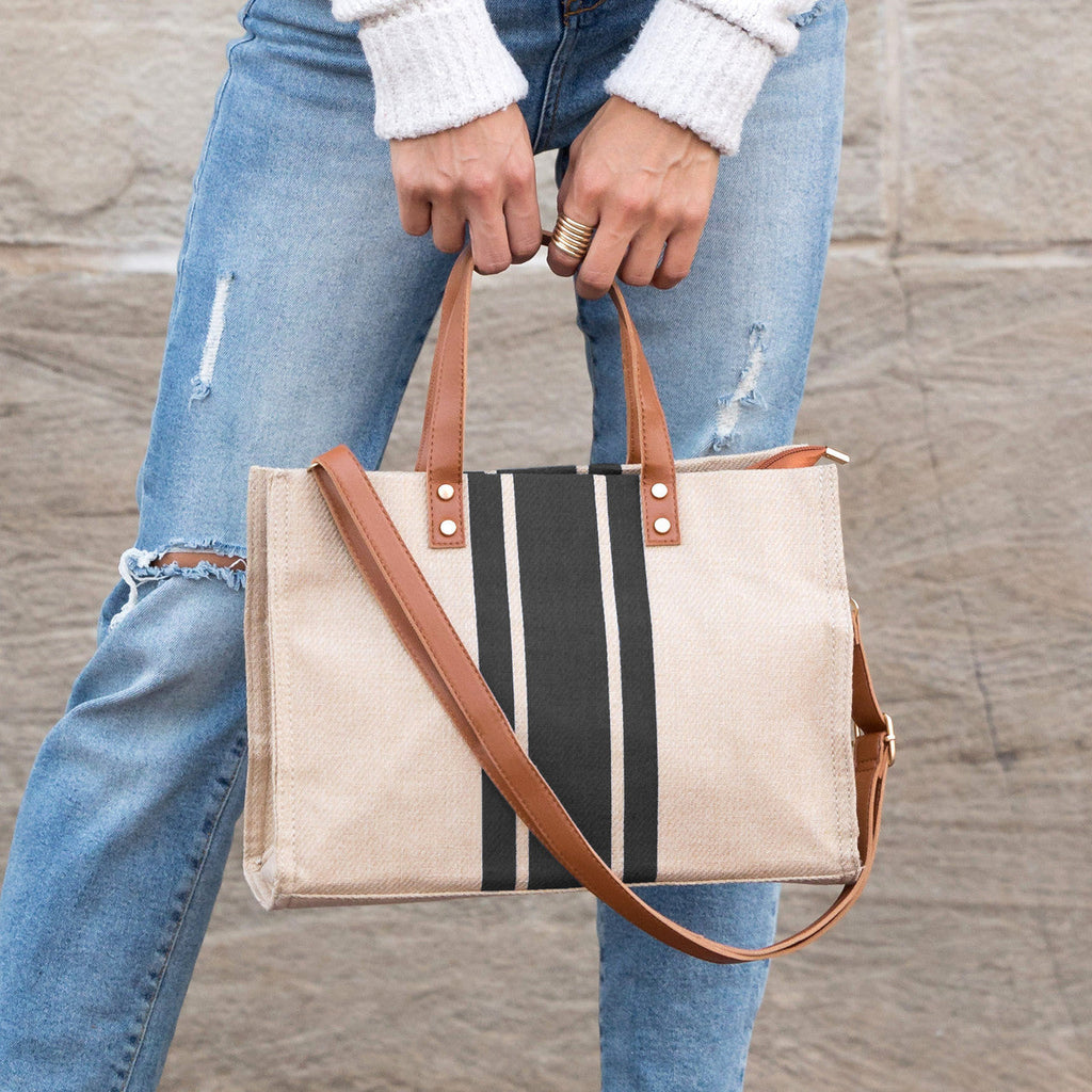 Canvas Stripe Tote view 3 (bag) - canvas stripe tote bag, trader joe's striped canvas tote, striped can - shop at us.meeeshop