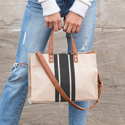 Canvas Stripe Tote view 3 - Canvas Stripe Tote Bag