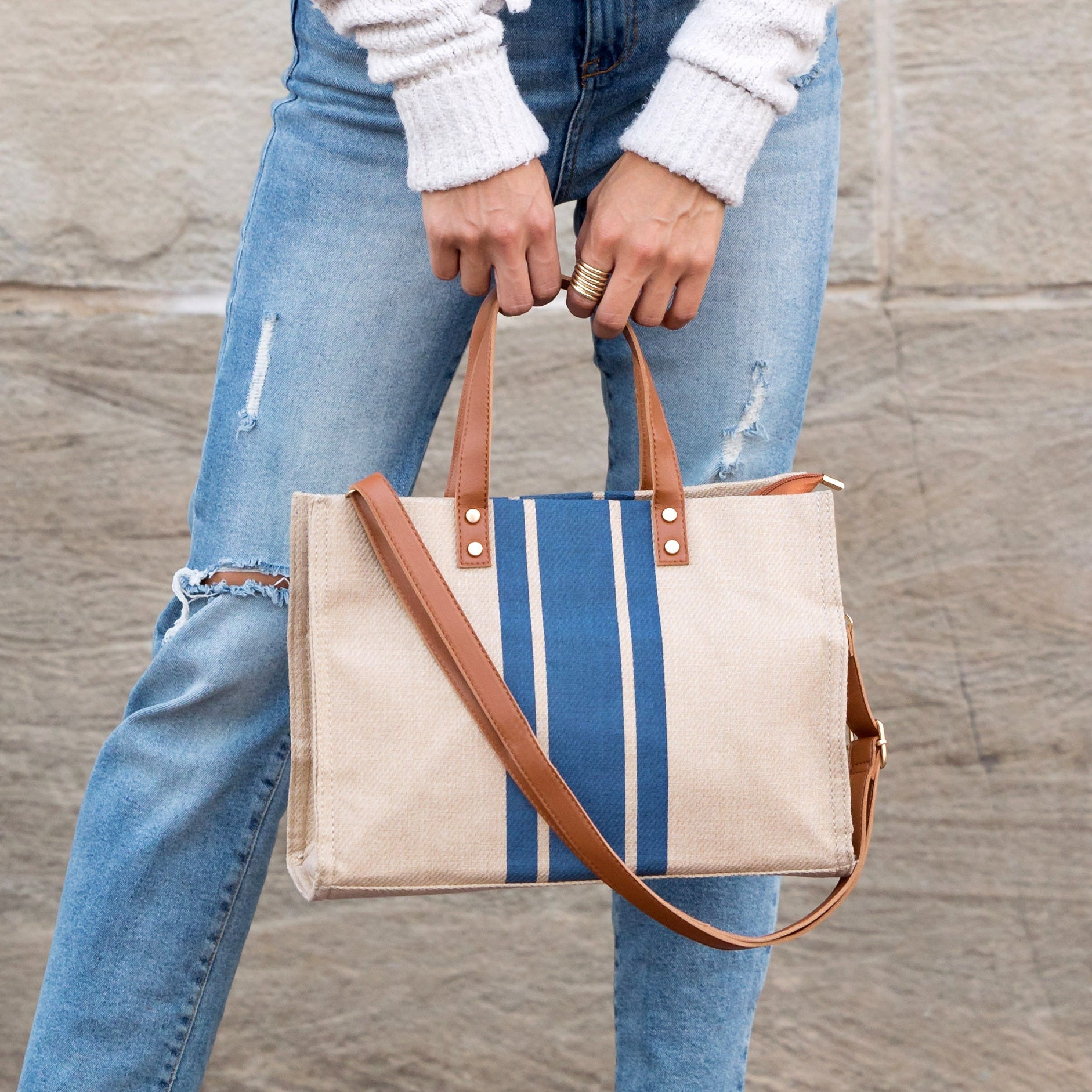 Canvas Stripe Tote view 6 - Canvas Stripe Tote Bag