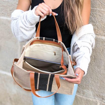 Canvas Stripe Tote view 7 - Canvas Stripe Tote Bag