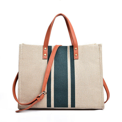 Canvas Stripe Tote view 9 - Canvas Stripe Tote Bag