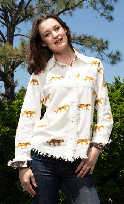 Cape Cod Top Ivory with Cheetah Embroidery in XS - Cape Cod Top Restaurants