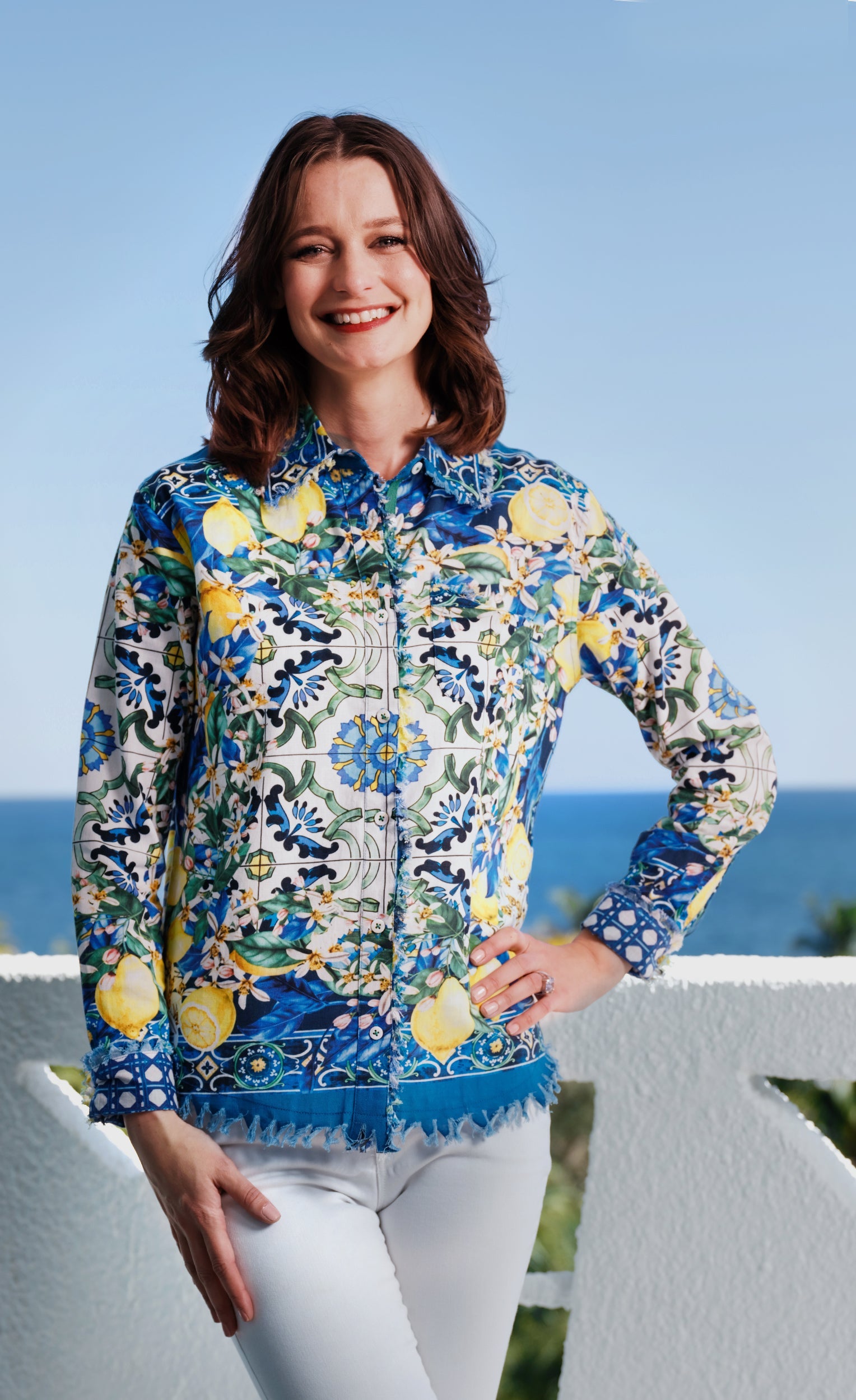 Cape Cod Top Lemons Print on Cotton Linen in XS - Cape Cod Top Things To Do