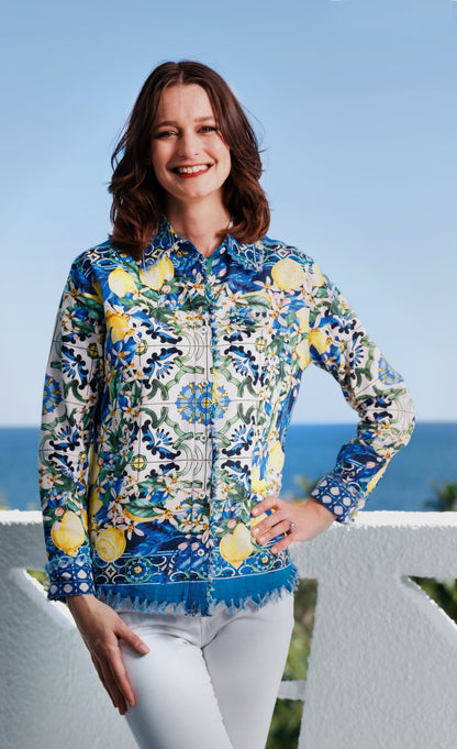 Cape Cod Top Lemons Print on Cotton Linen in XS - Cape Cod Top Things To Do