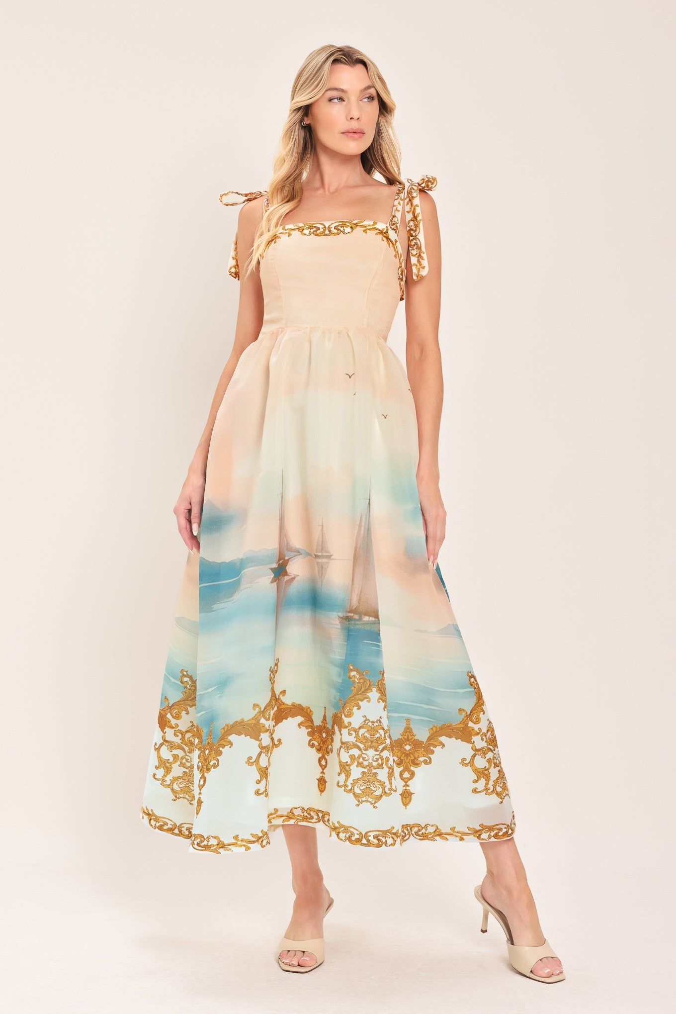 Capri Coastlin Woven Midi Dress in CORAL MULTI view 2