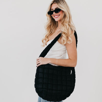 Carmen Quilted Hobo Tote Bag in Black view 4
